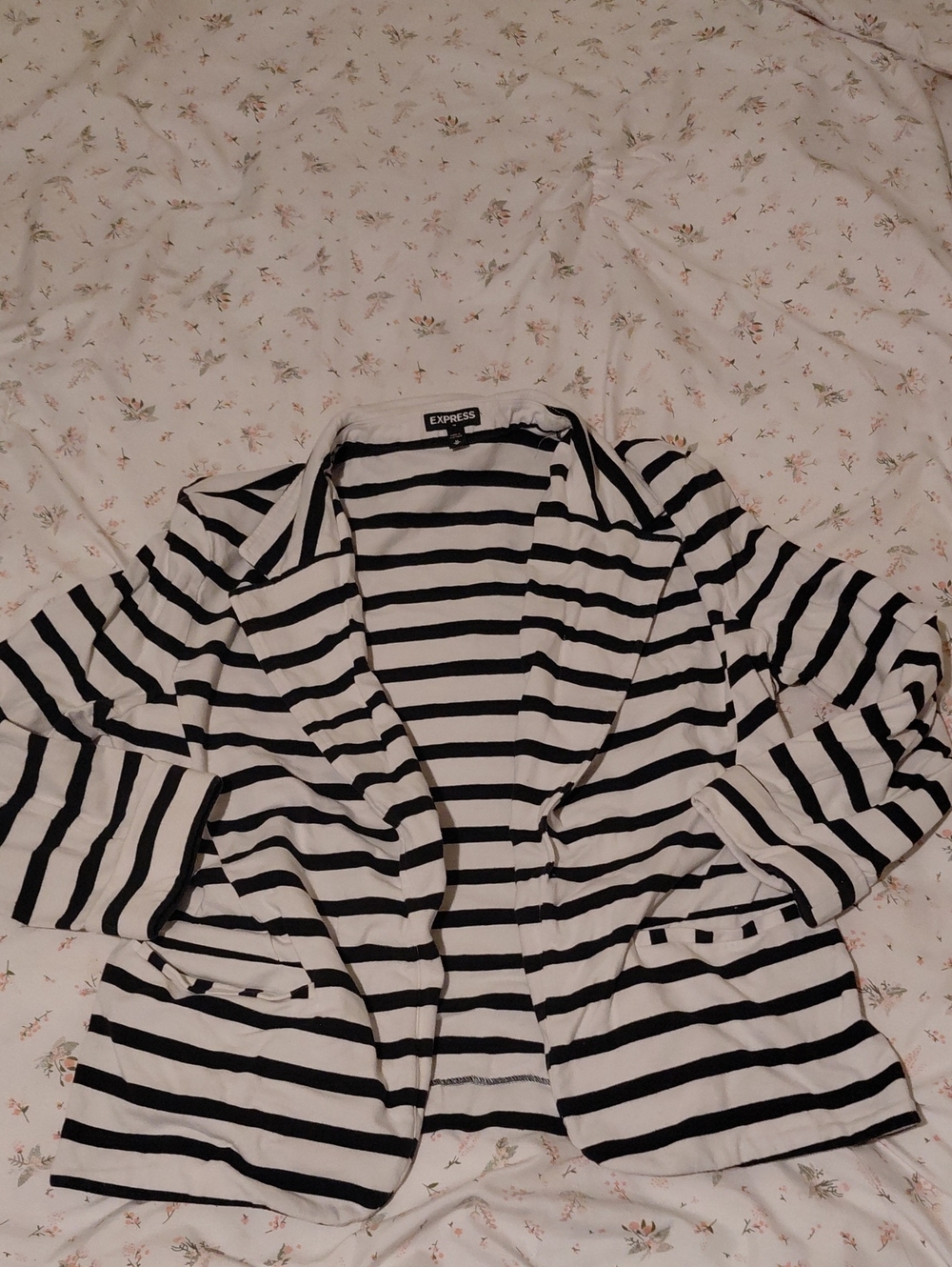Express Black and White Striped Open-Front Blazer